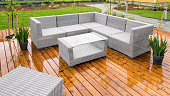 istock Patio furnitures outside in a rainy day. 1369482796