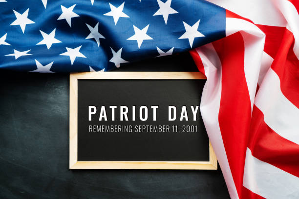 Patriot day of USA, America flag on black background Patriot day of USA, America flag on black background 911 remembrance stock pictures, royalty-free photos & images