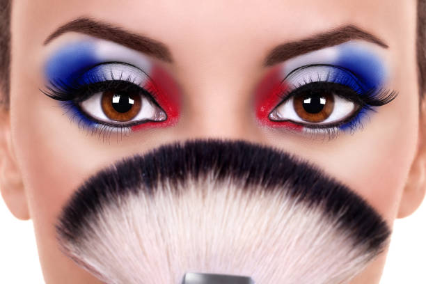 Patriotic woman makeup for Labor and Memorial Day and July 4th or 4 sale stock photo