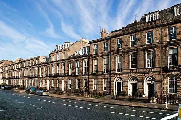 Paved street in Edinburg, UK stock photo