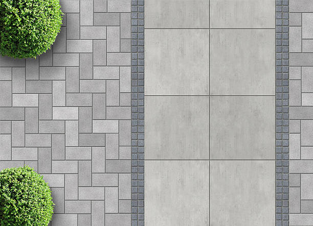 paver bricks from above exterior detail in aerial view with permeable paving sidewalk stock pictures, royalty-free photos & images