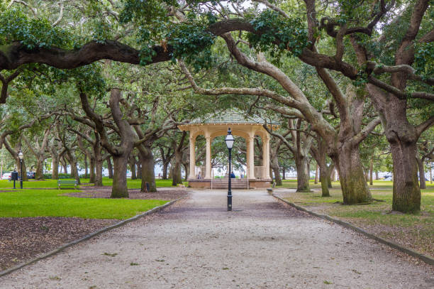 Pavilion at White Point Garden in Charleston, SC stock photo