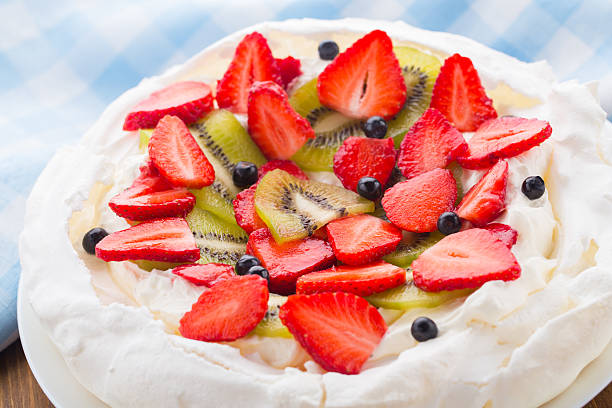 Pavlova cake with strawberry stock photo