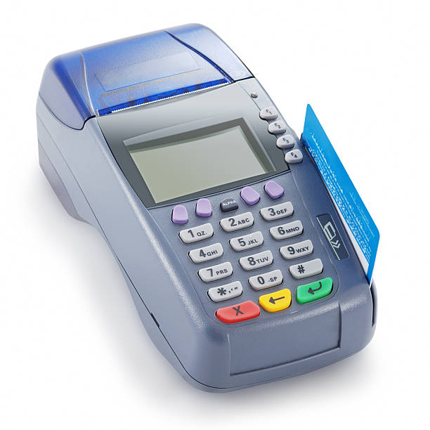 EFTPOS payment terminal against a white background  stock photo