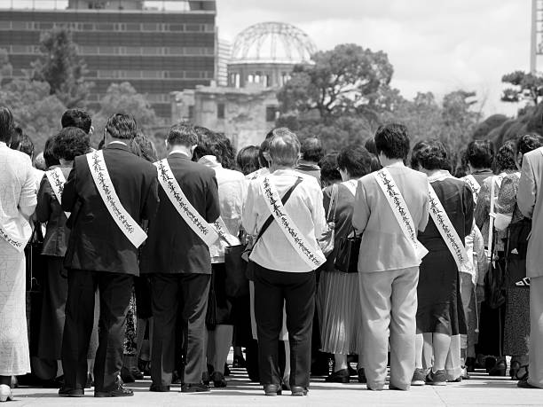 Peace Park memorial, Hiroshima Memorial service held at Peace Park memorial, Hiroshima nagasaki prefecture stock pictures, royalty-free photos & images