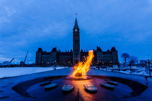 Peace Tower and Centennial Flame Ottawa, Canada stock photo
