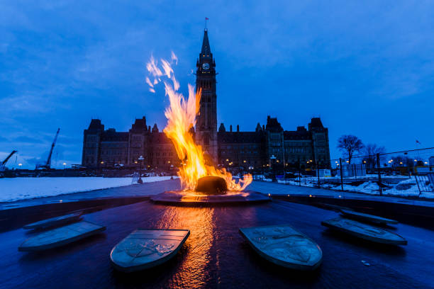 Peace Tower and Centennial Flame Ottawa, Canada stock photo