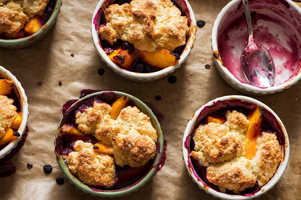 Peach and Blueberry Cobbler stock photo
