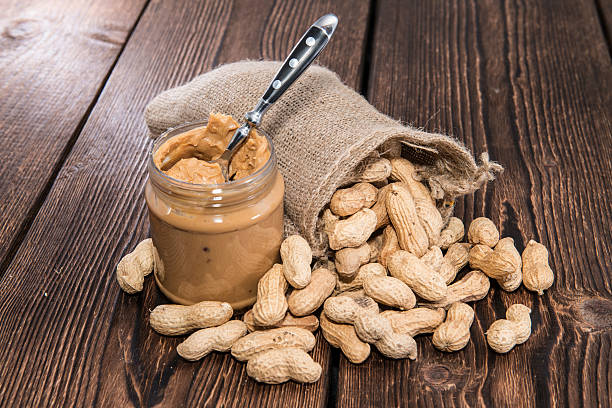peanut and peanut butter stock photo