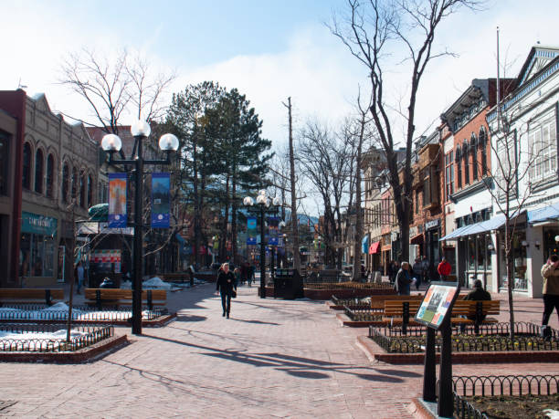 Pearl Street Mall Boulder Colorado Boulder, Colorado/USA - February 21, 2019: Pearl Street Mall boulder colorado stock pictures, royalty-free photos & images