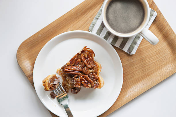 Pecan Pie with coffee stock photo