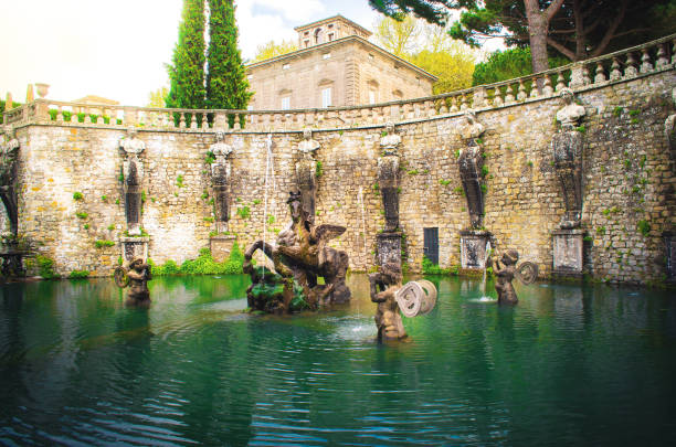 義大利 bagnaia 別墅藍特的飛馬噴泉 - bagnaia 個照片及圖片檔