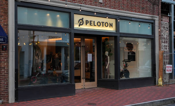 Peloton store entrance view from Main Street in down town area stock photo