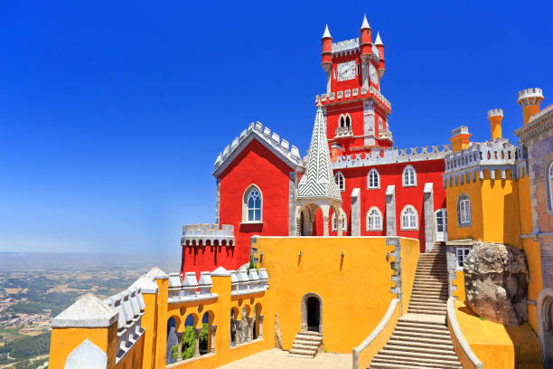 Pena National Palace above Sintra town, Portugal stock photo