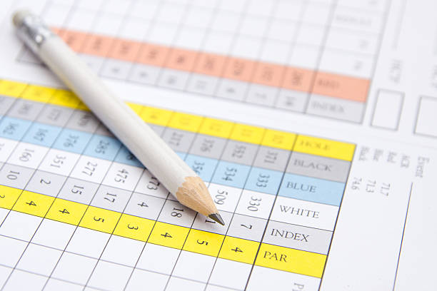 Pencil on a golf scorecard A pencil sitting on a golf score card golf scores stock pictures, royalty-free photos & images