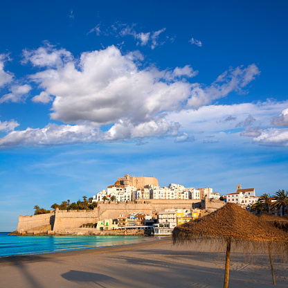 Peniscola Castle And Beach In Castellon Spain Stock Photo - Download ...