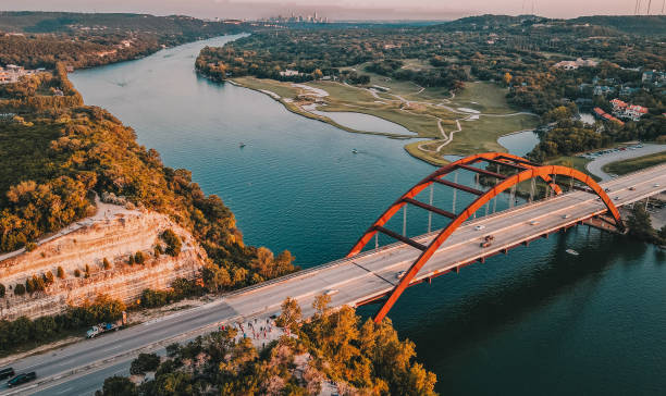 Pennybacker Bridge - Austin, Texas Aerial view of Pennybacker Bridge in Austin, TX austin texas stock pictures, royalty-free photos & images
