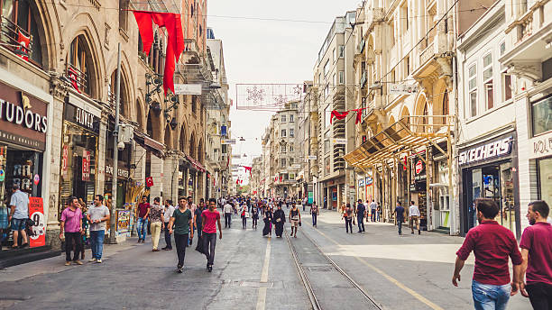 people and city of istanbul. - istiklal caddesi bildbanksfoton och bilder