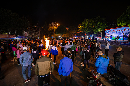 Bac Ha, Lao Cai, Vietnam - November 09, 2019: People at the Bac Ha Market in north of Vietnam