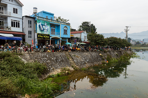 Bac Ha, Lao Cai, Vietnam - November 09, 2019: the skyline and market of  Bac Ha in north of Vietnam