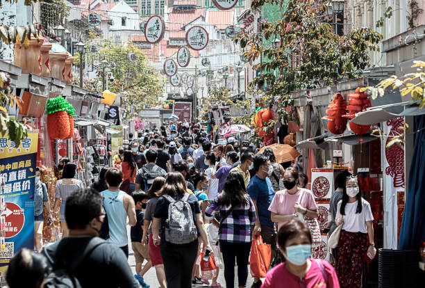 People descended to chinatown over a weekend stock photo
