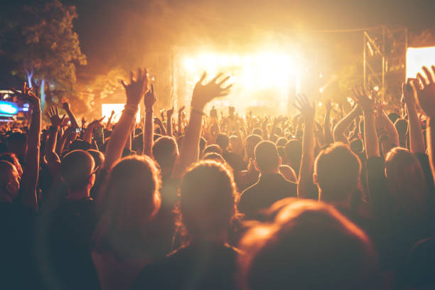 People having fun at a concert Concert crowd during festival, hands up of many people club dj stock pictures, royalty-free photos & images