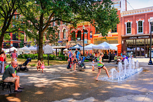 People in Market Square on market day in Knoxville, TN stock photo
