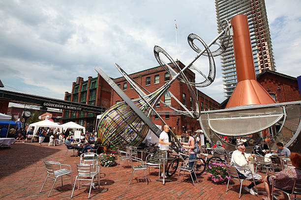 People in the Distillery District of Toronto stock photo