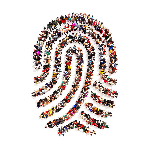 People in the shape of a fingerprint Large group pf people in the shape of a fingerprint on an isolated white background. People finding there identity, identity theft, individuality concept. fingerprint stock pictures, royalty-free photos & images
