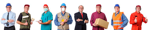 People Occupation Collection The same person in eight different occupations. same person different outfits stock pictures, royalty-free photos & images