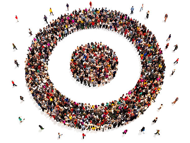People on target with there goals and carrier choices concept. People on target with there goals and carrier choices concept. Large group of people in the shape of a target symbol. midsection stock pictures, royalty-free photos & images