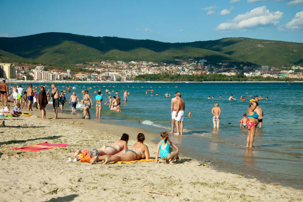 People on the beach. Sunny Beach, Bulgaria stock photo