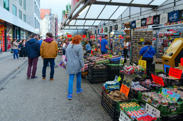 People visit famous flower market in Amsterdam, North Holland, Netherlands stock photo