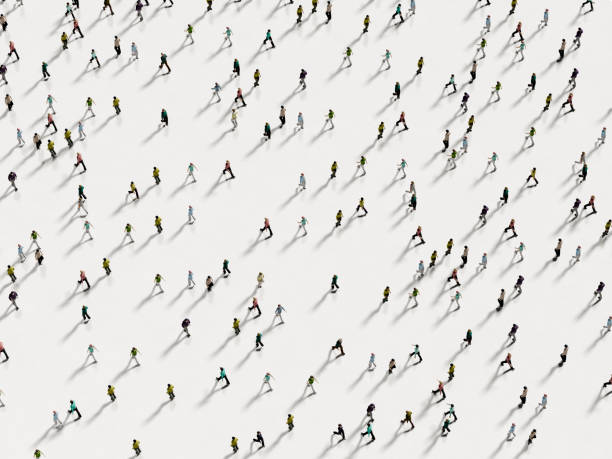 ホワイト バック グラウンド トップ ビューに対して歩く人々 - 俯瞰 ストックフォトと画像
