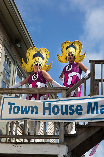People walking in the 37th Annual Provincetown Carnival Parade in Provincetown, Massachusetts. stock photo