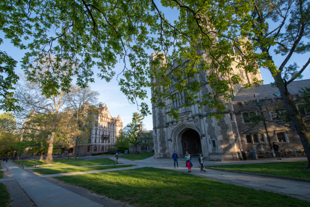 People walking in the campus of Princeton University stock photo