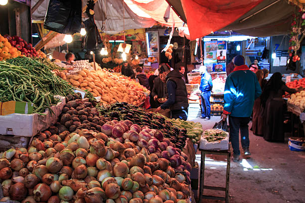 People walking in the market in Amman in Jordan stock photo