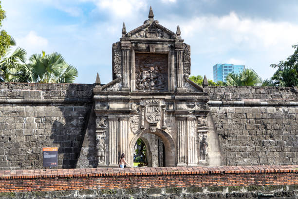 People walking through the park in Fort Santiago at Intramuros, Manila , Philippines,June 9,2019 stock photo