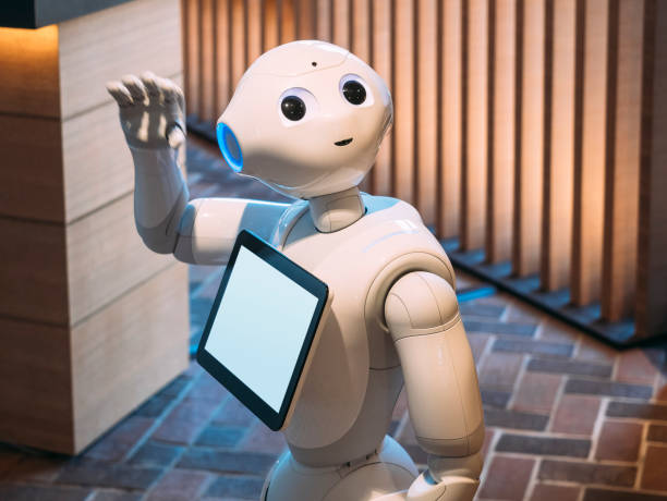 Kyoto, Japan - April 14, 2017 : Pepper Robot Assistant with Information screen Japan Humanoid technology at Kyoto Tourism Japan stock photo