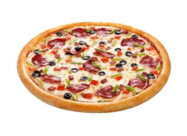 Pepperoni Pizza with mushroom isolated on white background stock photo