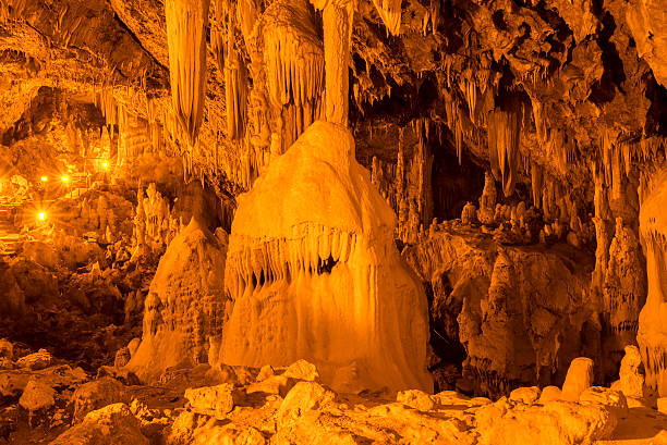 perama cave, greece - stalagmiet stockfoto's en -beelden