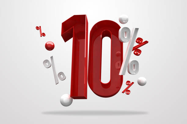 10% percent sign 3d number red. psd file template stock photo