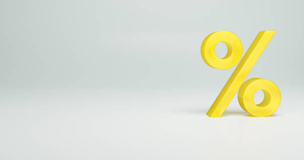 Percentage icon 3D yellow on white background 3d illustration stock photo