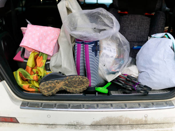 Personal effects in a car boot stock photo