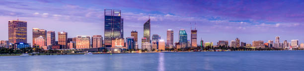 Perth City Western Australia landscape by the Swan River in the evening stock photo