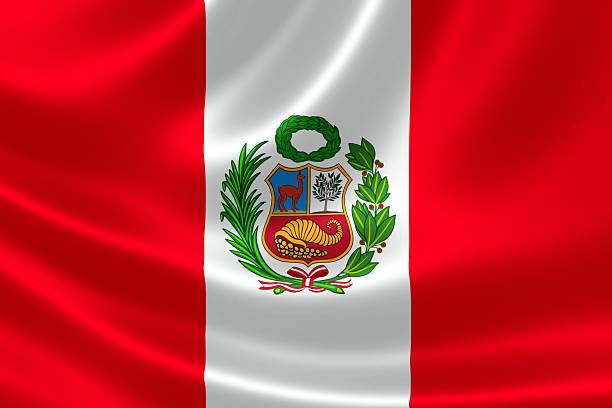 Peru's Flag 3D rendering of the flag of Peru on satin texture. peru stock pictures, royalty-free photos & images