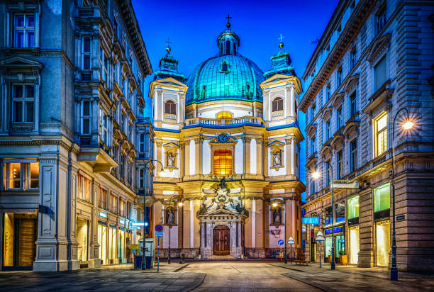 Peters Church on Petersplatz. Vienna, Austria. Evening view. stock photo