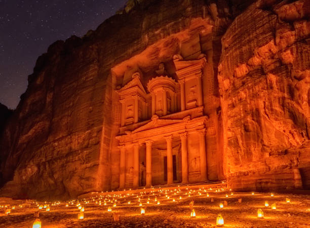 Petra by night stock photo
