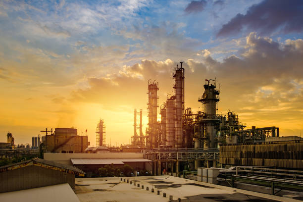 Petrochemical industrial Petrochemical industry with sunset, Factory of refinery plant Refinery stock pictures, royalty-free photos & images