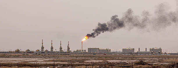 Petroleum refineries in the morning in Iraq stock photo